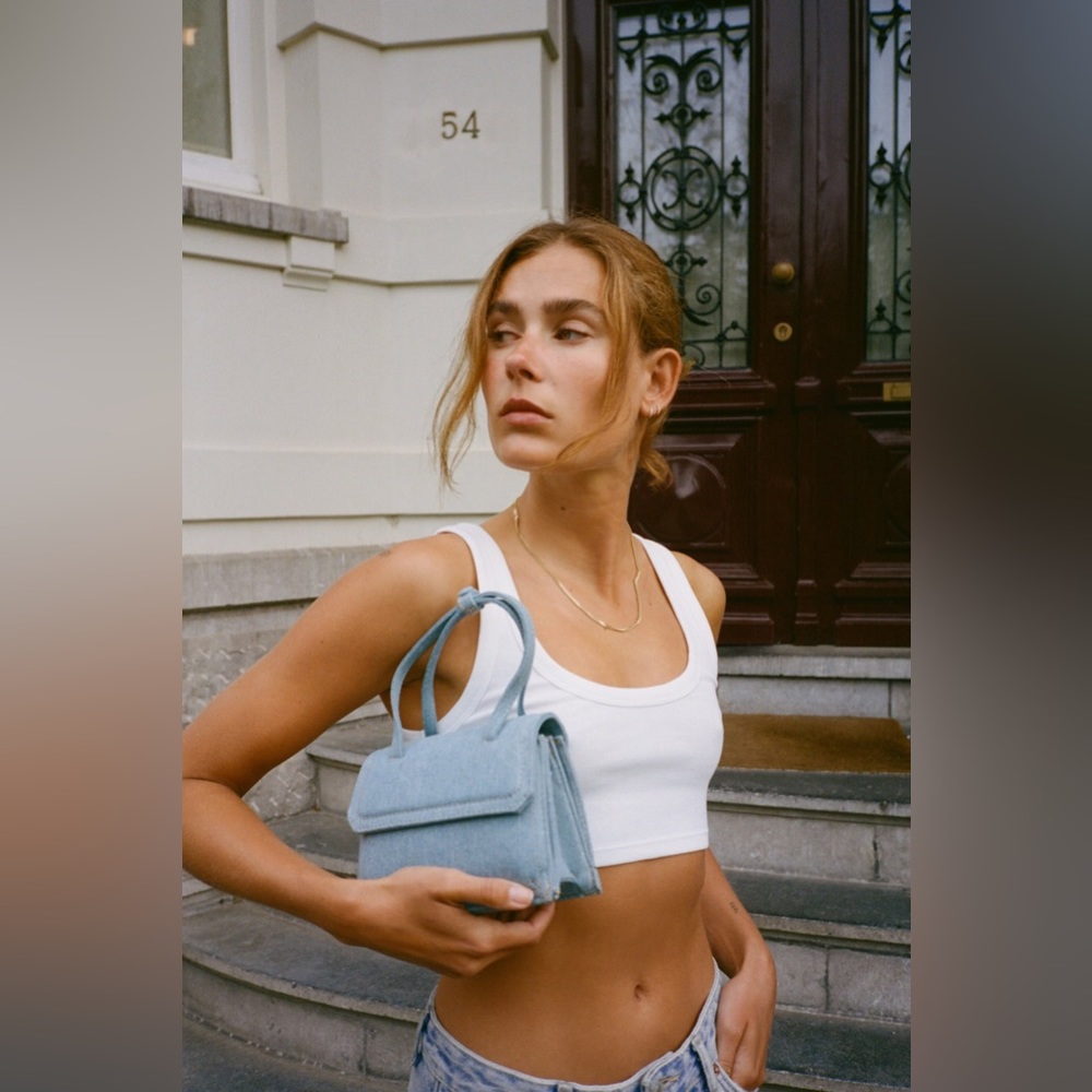 Lot of 2 Zara crop tops, black satin lace up top, rib crop top